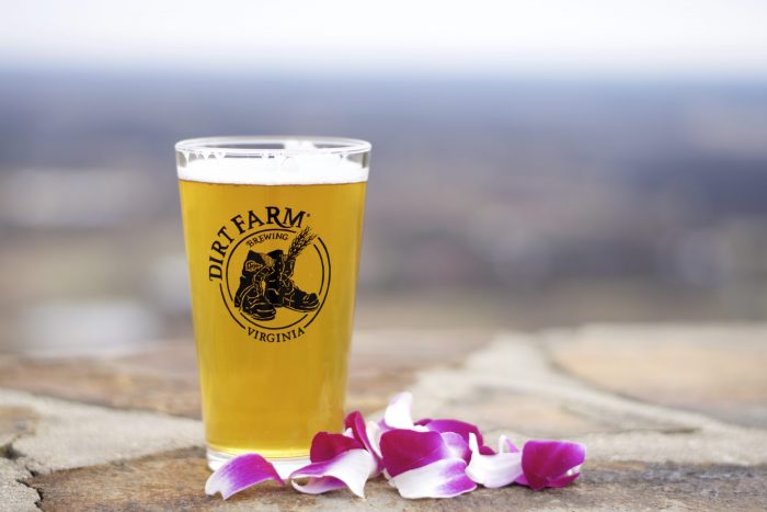 Pineapple IPA posed with tropical flowers at Dirt Farm Brewing Luau + Pig Feast