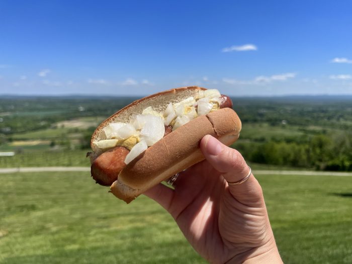 hot dog at Dirt farm brewing's school's out Weenie Roast event in Loudoun county virginia