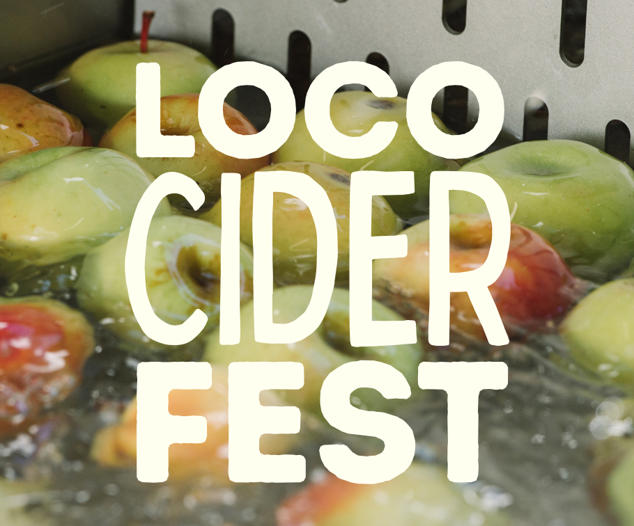 LoCo Cider Fest logo over photo of apples in water