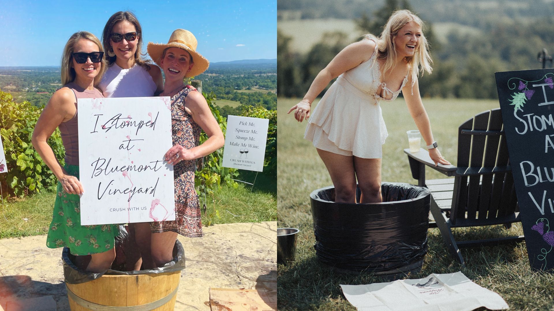 Crush With Us Grape stomping photos of people standing in the grape crushing barrels