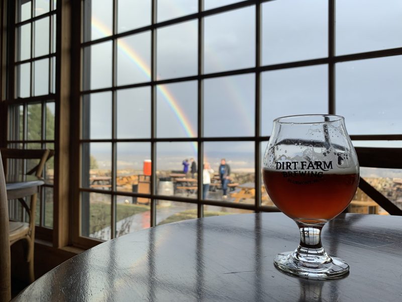 Red Merl - Irish Red Ale on nitro at dirt farm brewing with a rainbow in the background over Loudoun county, virginia
