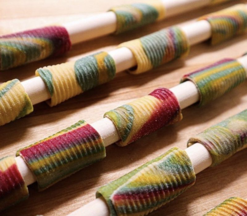 Colorful pasta at the pretty pasta workshop with pastacraft at dirt farm brewing in Loudoun county, virginia